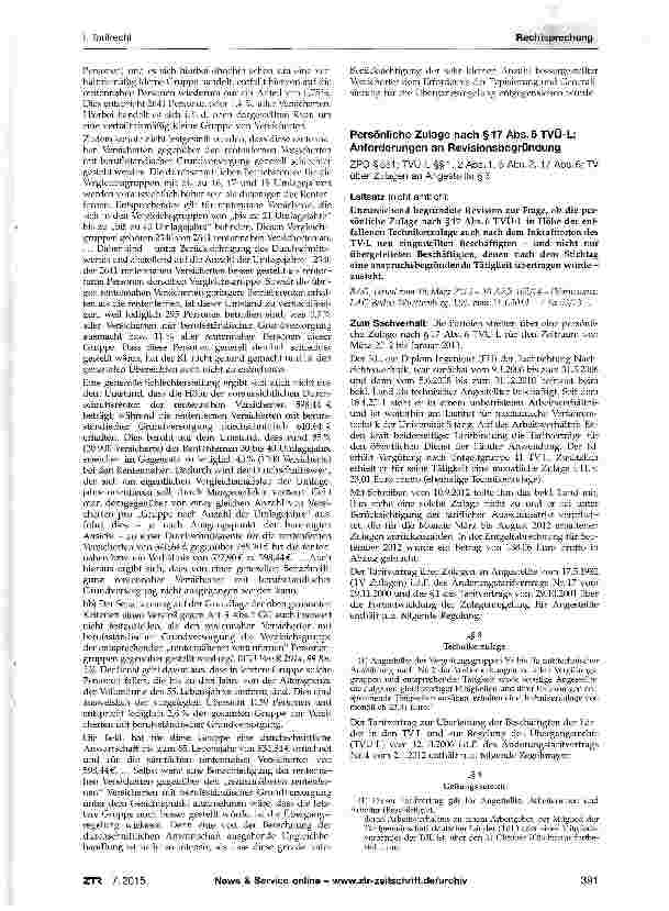 Vorschauseite 1: Persönliche Zulage nach §17 Abs. 6 TVÜ-L; Anforderungen an RevisionsbegründungZPO § 551; TVÜ-L §§1,2 Abs. 1, 5 Abs. 2, 17 Abs. 6; TV über Zulagen an Angestellte §3