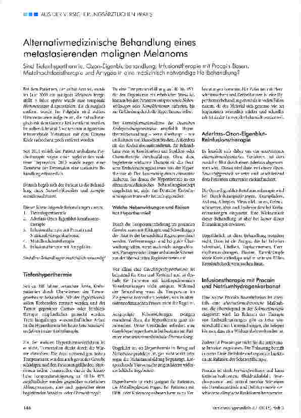 Vorschauseite 1: Alternativmedizinische Behandlung eines metastasierenden malignen Melanoms