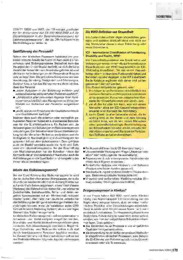 Vorschauseite 3: Risiko Krankenhaus - Was bringt die neue DINEN 15224?