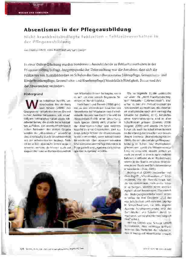 Vorschauseite 1: Absentismus in der Pflegeausbildung Nicht krankheitsbedingte Fehlzelten - Fehlzeit