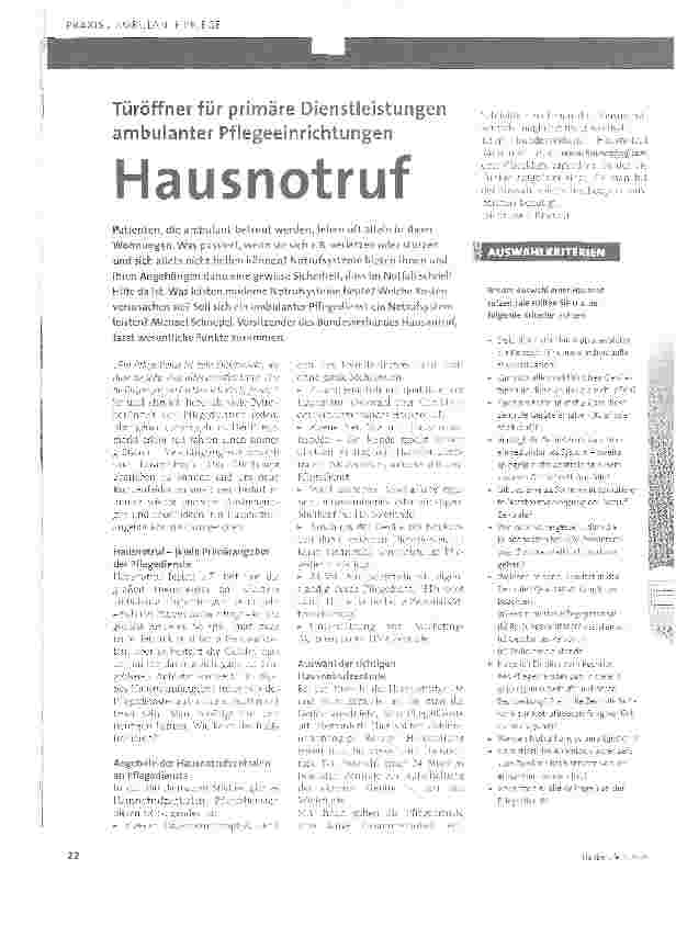 Vorschauseite 1: Türöffner für primäre Dienstleistungen ambulanter Pflegeeinrichtungen. Hausnotruf