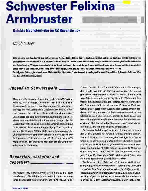 Vorschauseite 1: Schwester Felixina ArmbrusterGelebte Nächstenliebe im KZ Ravensbrück