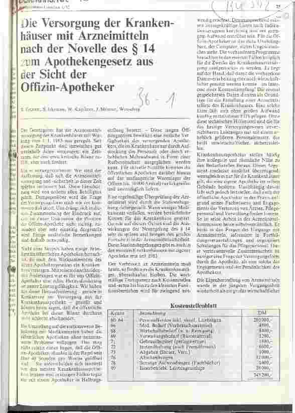 Vorschauseite 1: Die Versorgung der Krankenhäuser mit Arzneimitteln nach der Novelle des Parag. 14 zum Apothekergesetz aus der Sicht der Offizin-Apotheker