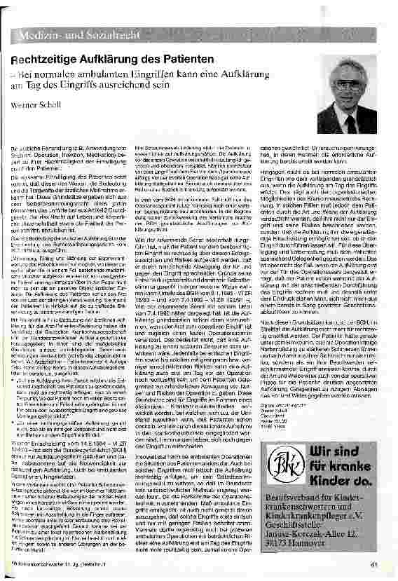 Vorschauseite 1: Rechtzeitige Aufklärung des Patienten