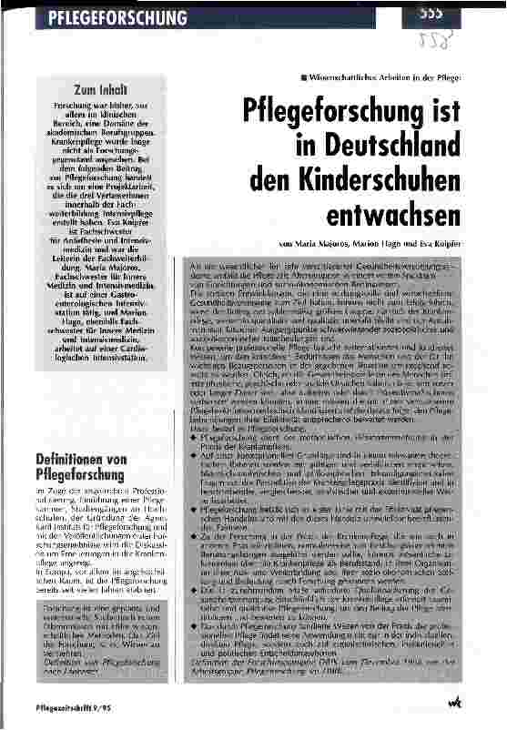 Vorschauseite 1: Pflegeforschung ist in Deutschland den Kinderschuhen entwachsen Wissenschaftliches Arbeiten in der Pflege