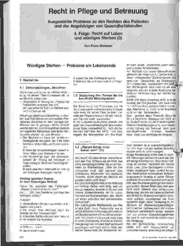Vorschauseite 1: Recht in Pflege und Betreuung / 4. Folge: Recht auf Leben und würdiges Sterben (3) ; Würdiges Sterben - Probleme am Lebensende