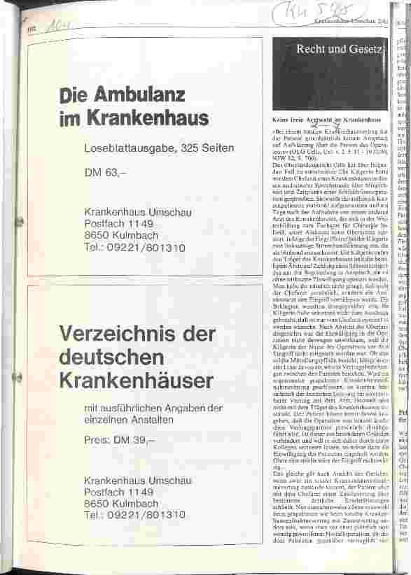 Vorschauseite 1: Keine freie Arztwahl im Krankenhaus