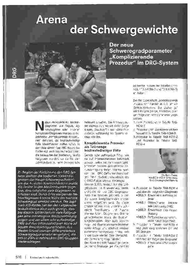Vorschauseite 1: Arena der SchwergewichteDer neue Schweregradparameter Komplizierende Prozedur im DRG-System
