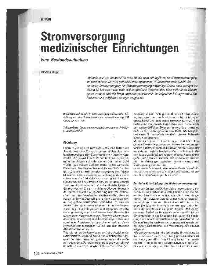Vorschauseite 1: Stromversorgung medizinischer Einrichtungen