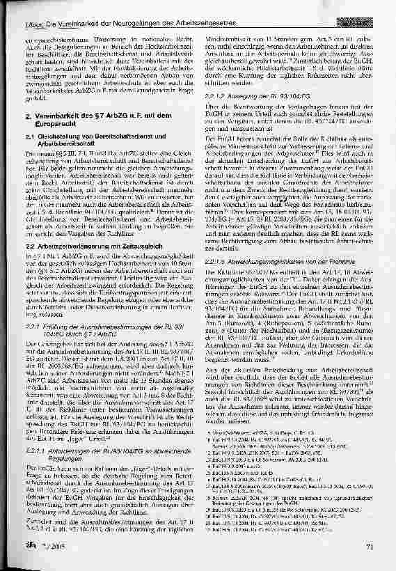 Vorschauseite 2: Die Vereinbarkeit der Neuregelungen des Arbeitszeitgesetzes mit dem Europarecht und dem Grundgesetz
