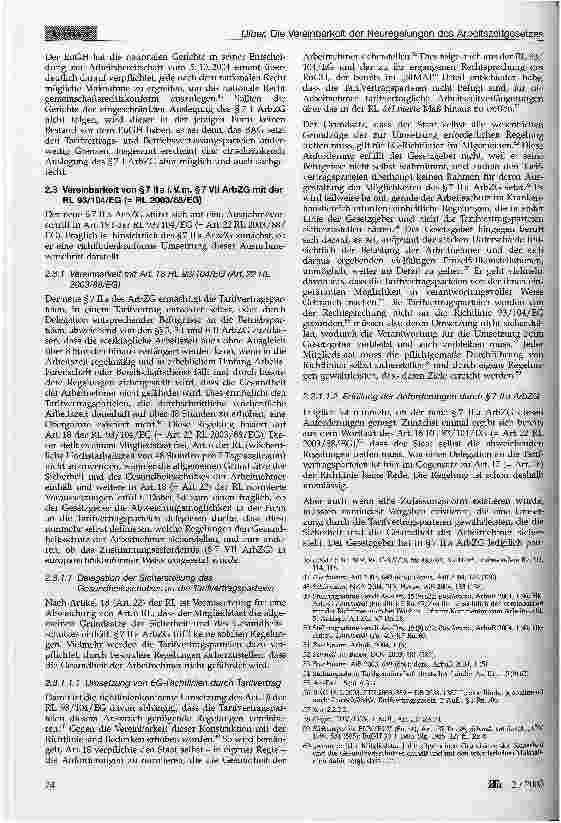 Vorschauseite 5: Die Vereinbarkeit der Neuregelungen des Arbeitszeitgesetzes mit dem Europarecht und dem Grundgesetz