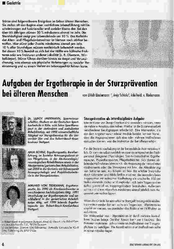Vorschauseite 1: Aufgaben der Ergotherapie in der Sturzprävention bei älteren Menschen