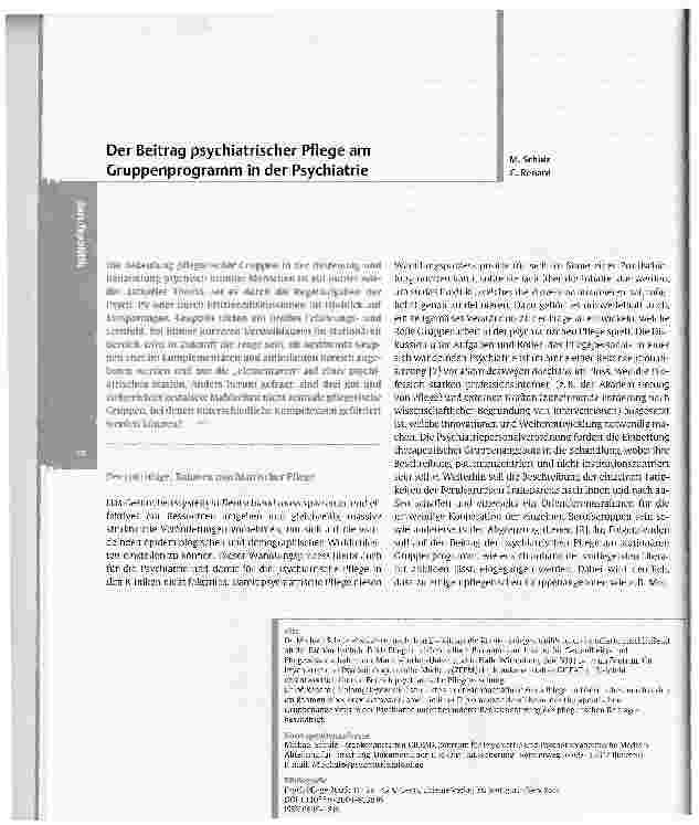 Vorschauseite 1: Der Beitrag psychiatrischer Pflege am Gruppenprogramm in der Psychiatrie