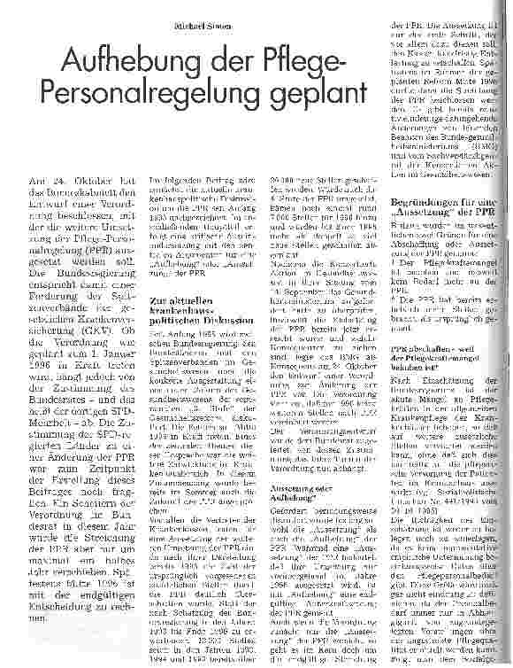 Vorschauseite 1: Aufhebung der Pflege-Personalregelung geplant