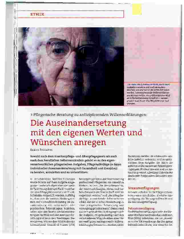Vorschauseite 1: Pflegerische Beratung zu antizipierenden Willenserklärungen: Die Auseinandersetzung mit den eigenen Werten und Wünschen anregen