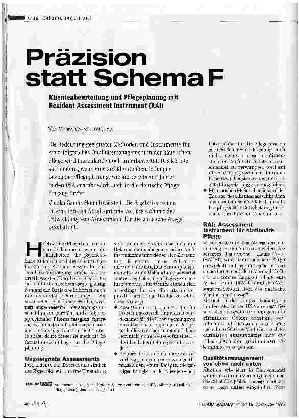 Vorschauseite 1: Präzision statt Schema F Klinentenbeurteilung und Pflegeplanung mit Resident Assessment Instrument