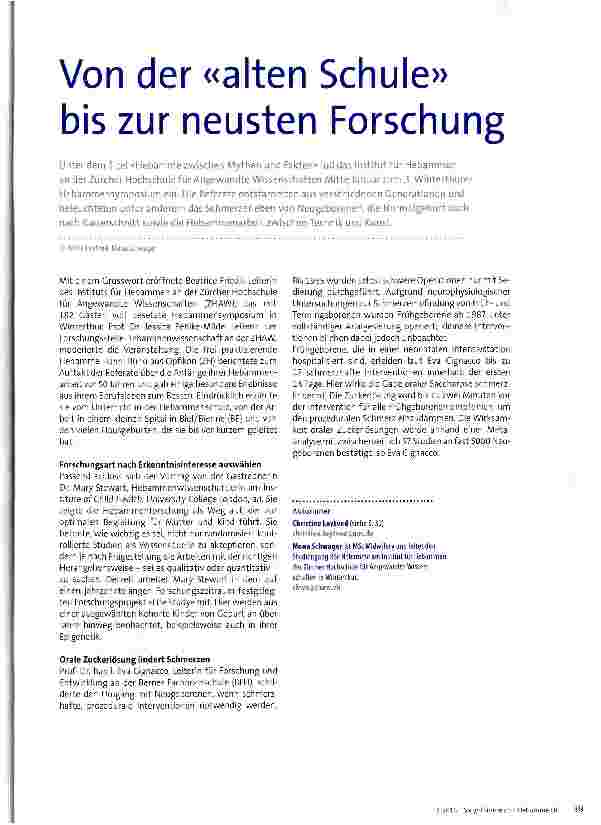 Vorschauseite 1: Von der «alten Schule» bis zur neusten Forschung