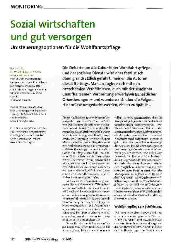 Vorschauseite 1: Sozial wirtschaften und gut versorgen