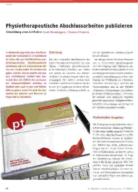 Vorschauseite 1: Physiotherapeutische Abschlussarbeiten publizieren