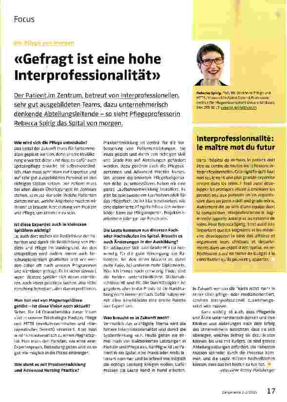 Vorschauseite 1: «Gefragt ist eine hohe Interprofessionalität»