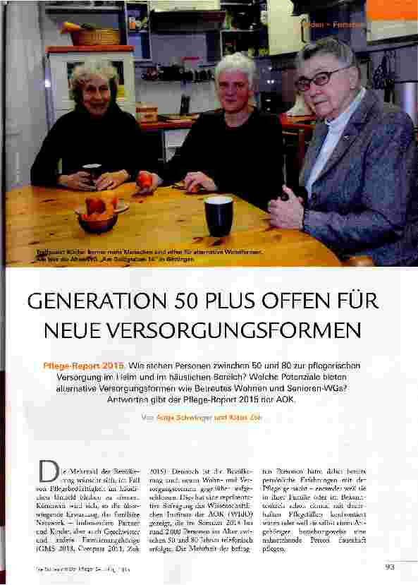 Vorschauseite 1: GENERATION 50 PLUS OFFEN FÜR NEUE VERSORGUNGSFORMEN
