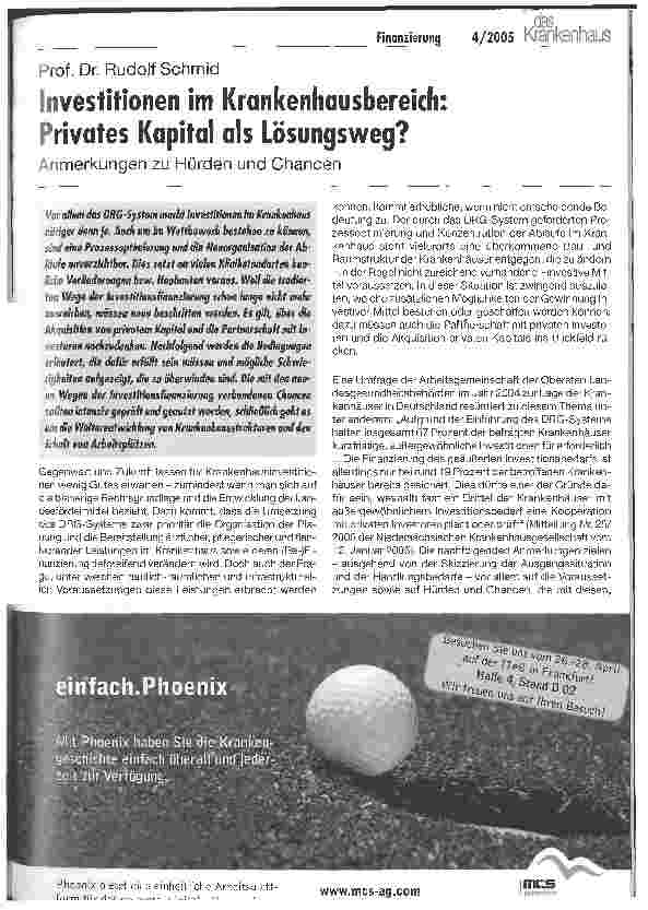 Vorschauseite 1: Investitionen im Krankenhausbereich: Privates Kapital als Lösungsweg?