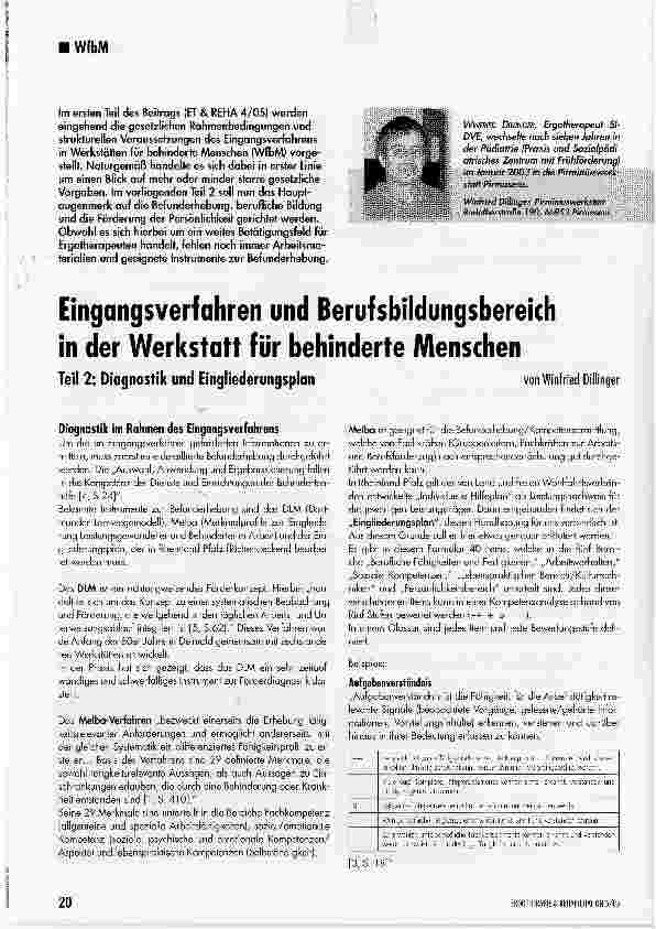 Vorschauseite 1: Eingangsverfahren und Berufsbildungsbereich in der Werkstatt für behinderte Menschen