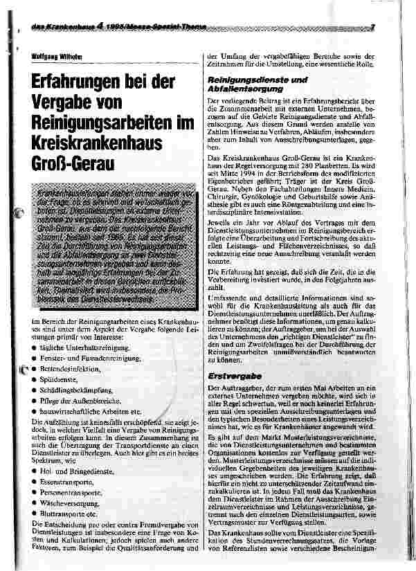 Vorschauseite 1: Erfahrungen bei der Vergabe von Reinigungsarbeiten im Kreiskrankenhaus Groß-Gerau