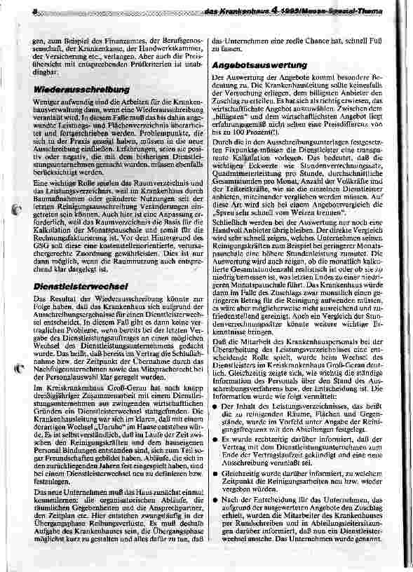 Vorschauseite 2: Erfahrungen bei der Vergabe von Reinigungsarbeiten im Kreiskrankenhaus Groß-Gerau