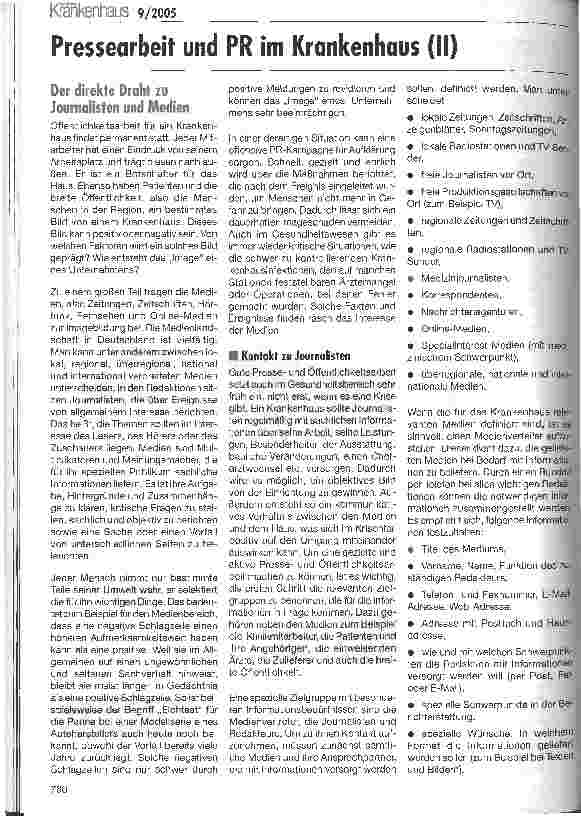 Vorschauseite 1: Pressearbeit und PR im Krankenhaus (II)Der direkte Draht zu Journalisten und Medien