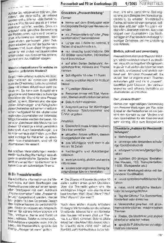 Vorschauseite 2: Pressearbeit und PR im Krankenhaus (II)Der direkte Draht zu Journalisten und Medien