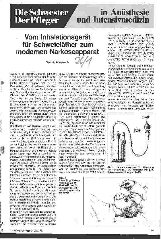 Vorschauseite 1: Von Inhaltionsgerät für Schwefeläther zum modernen Nakoseapperat