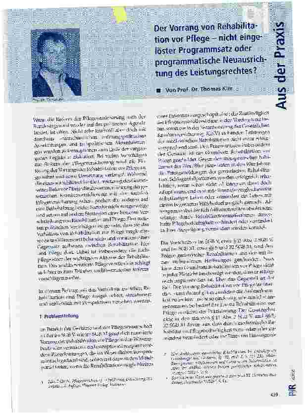 Vorschauseite 1: Der Vorrang von Rehabilitation vor Pflege - nicht eingelöster Programmsatz oder programmatische Neuausrichtung des Leistungsrechtes?