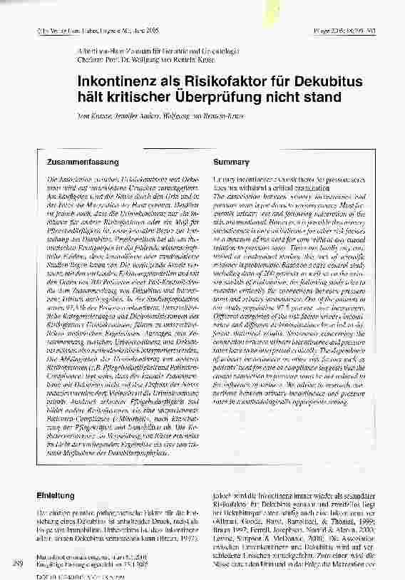 Vorschauseite 1: Inkontinenz als Risikofaktor für Dekubitus hält kritischer Überprüfung nicht stand