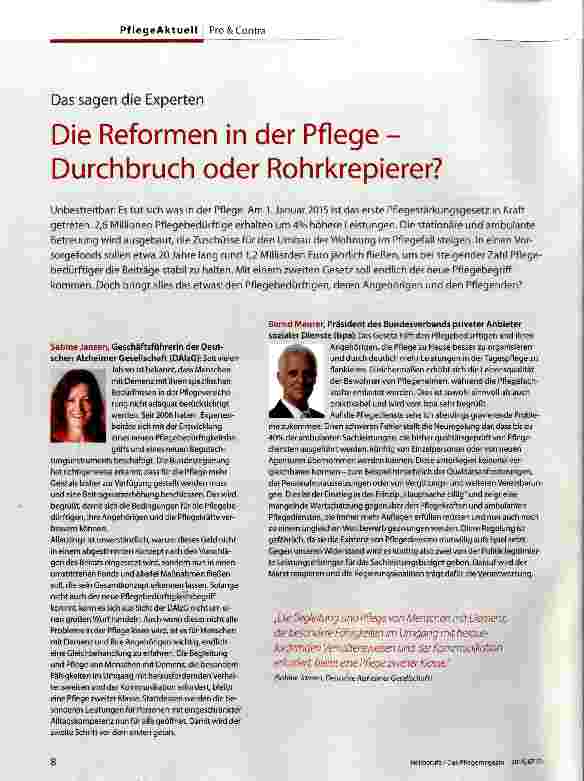 Vorschauseite 1: Das sagen die Experten Die Reformen in der Pflege -Durchbruch oder Rohrkrepierer?