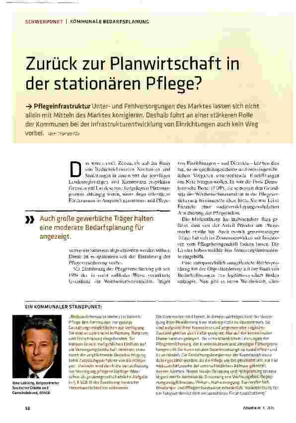 Vorschauseite 1: Zurück zur Planwirtschaft in der stationären Pflege?