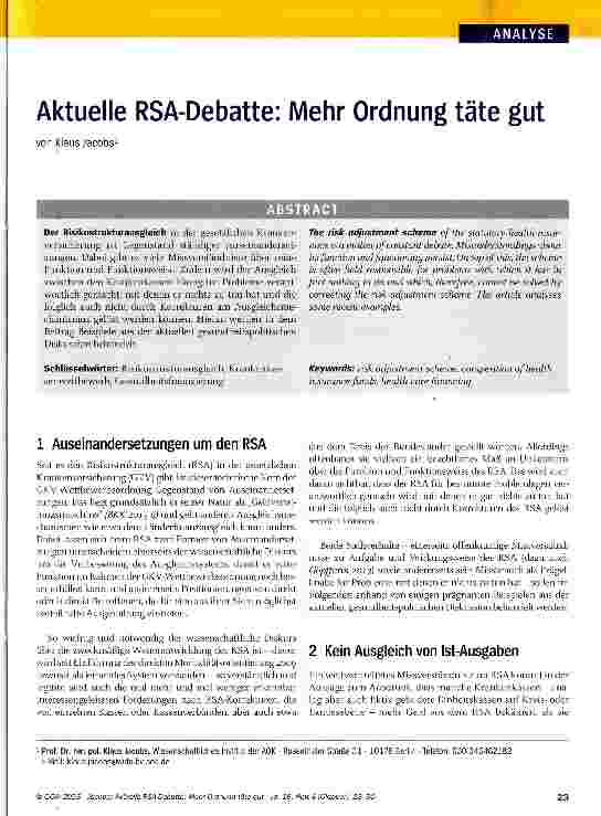 Vorschauseite 1: Aktuelle RSA-Debatte: Mehr Ordnung täte gut