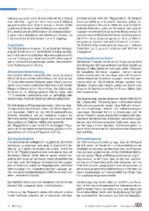 Vorschauseite 2: Schmerzsituation von Klientinnen der Hauskrankenpflege