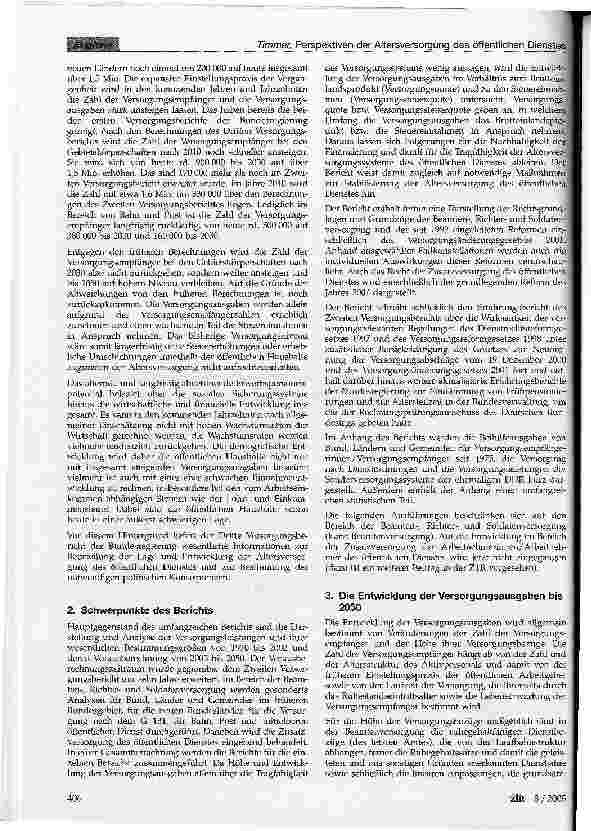 Vorschauseite 2: Perspektiven der Altersversorgung des öffentlichen Dienstes -Zum Dritten Versorgungsbericht der Bundesregierung