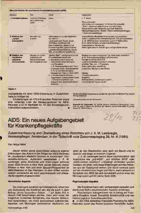 Vorschauseite 1: AIDS: Ein neues Aufgabengebiet für die Krankenpflegekräfte