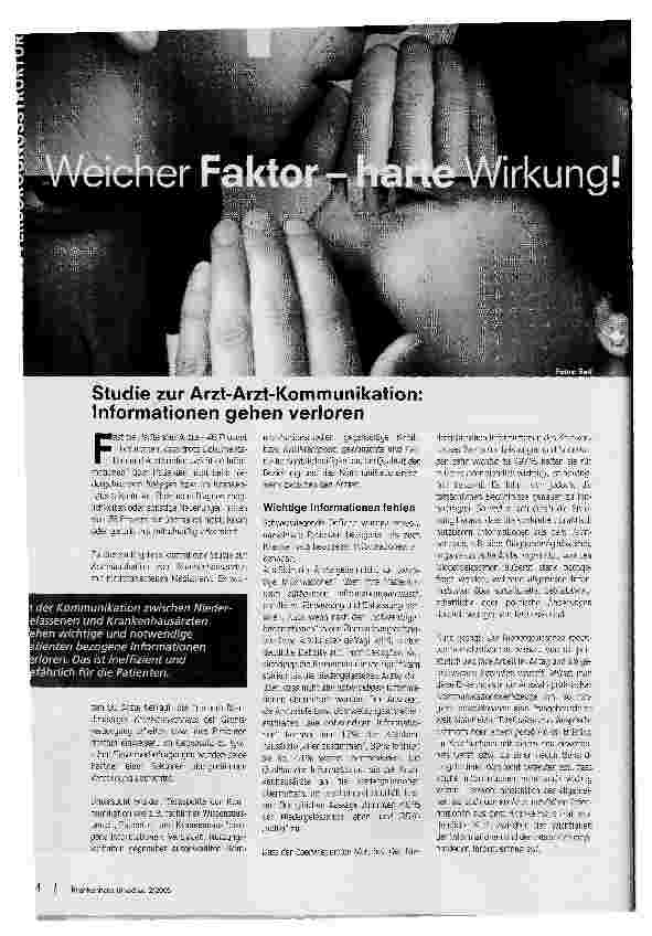 Vorschauseite 1: Weicher Faktor-harte Wirkung. Studie zur Arzt-Arzt-Kommunikation: Informationen gehen verloren