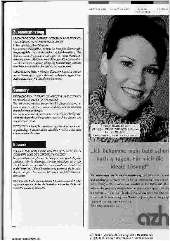 Vorschauseite 6: Psychologische Therapie affektiver und kognitiver Störungen bei Multipler Sklerose