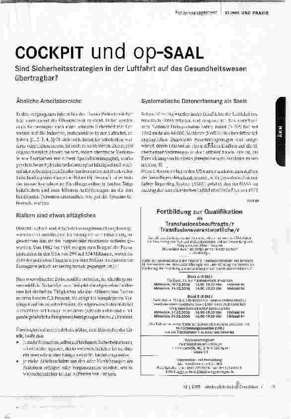 Vorschauseite 1: COCKPIT und op-SAALSind Sicherheitsstrategien in der Luftfahrt auf das Gesundheitswesen übertragbar?