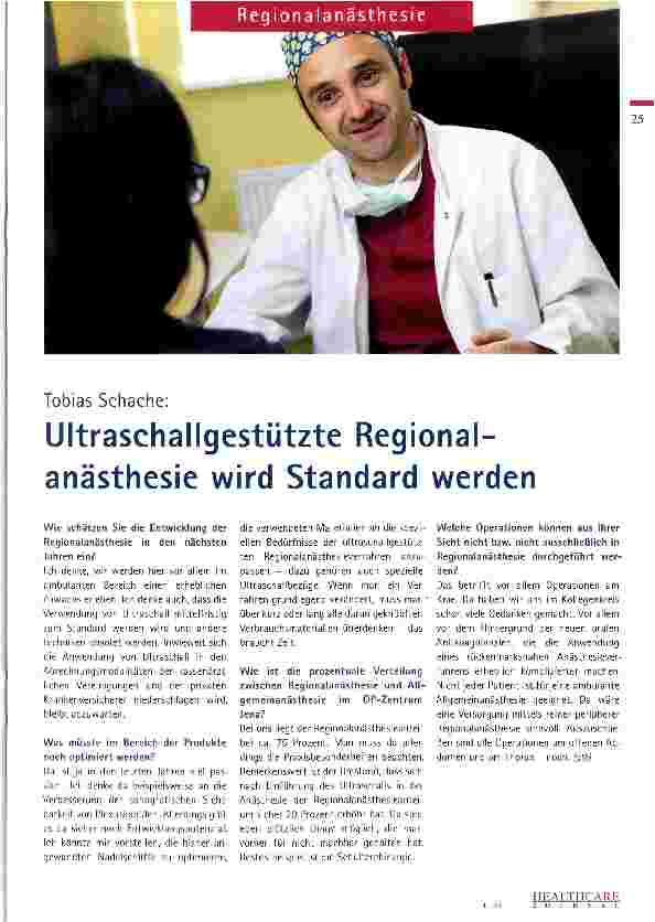 Vorschauseite 1: Tobias Schache: Ultraschallgestützte Regional-anästhesie wird Standard werden