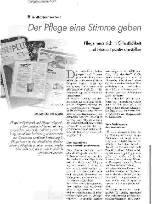 Vorschauseite 1: Der Pflege eine Stimme gebenPflege muss sich in Öffentlichkeit und Medien positiv darstellen