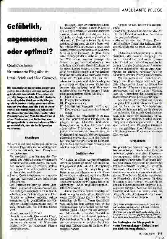 Vorschauseite 1: Gefährlich, angemessen oder optimal? Qualitätskriterien für ambulante Pflegedienste