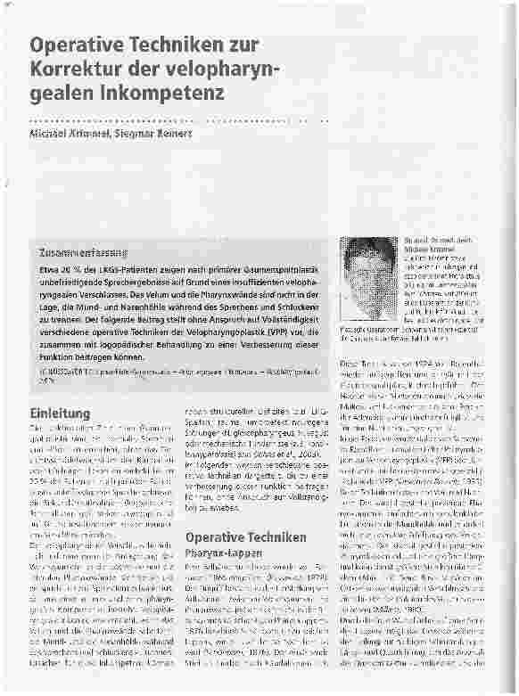 Vorschauseite 1: Operative Techniken zur Korrektur der velopharyn gealen Inkompetenz