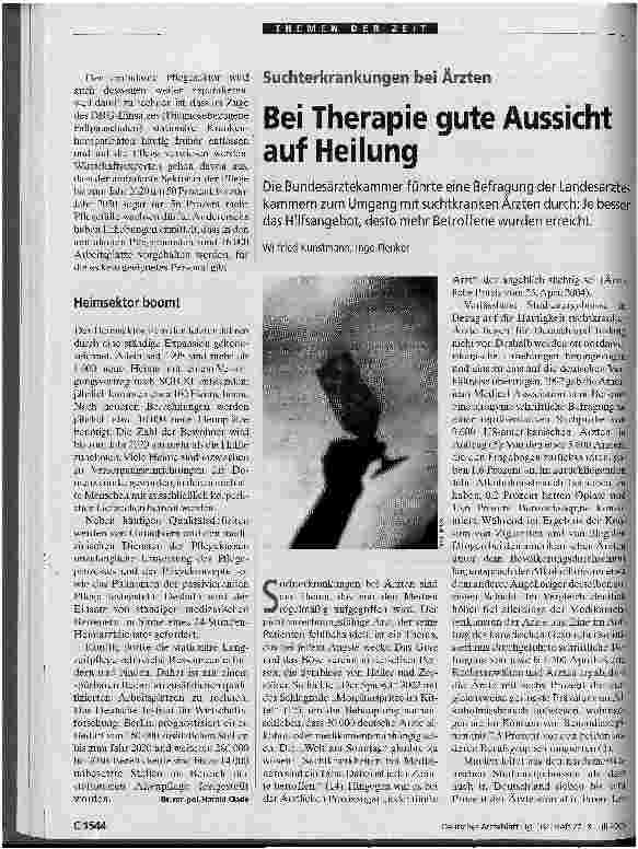 Vorschauseite 1: Suchterkrankungen bei Ärzten. Bei Therapie gute Aussicht auf Heilung