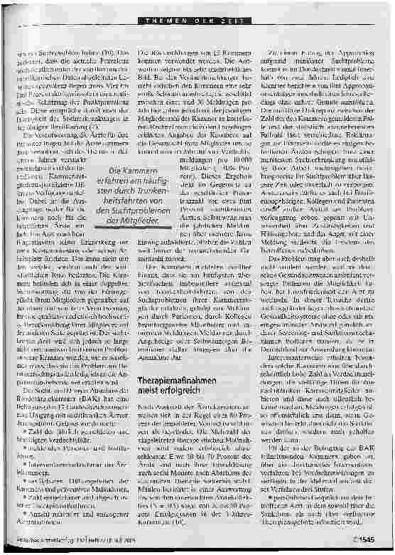 Vorschauseite 2: Suchterkrankungen bei Ärzten. Bei Therapie gute Aussicht auf Heilung