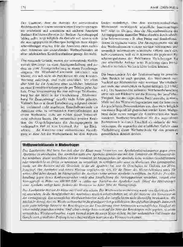 Vorschauseite 2: Werbeanrufe bei Freiberuflern (Apotheker, Arzt, Zahnarzt, Anwalt) sind wettbewerbswidrig